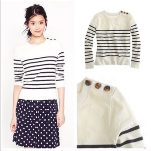 J Crew Tortoise Button Striped Top Sz L